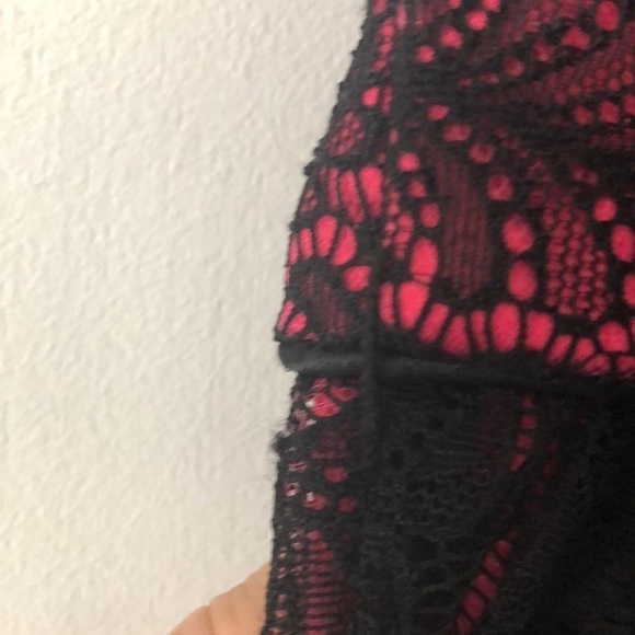 NEW Bebe Black Lace Pink Tulle Prom Winter Formal Dance Fit & Flare Mini L Dress - Picture 15 of 16